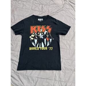 Kiss Classic World Tour '77 Rock Men's Black Cotton T-Shirt Vintage Style Small